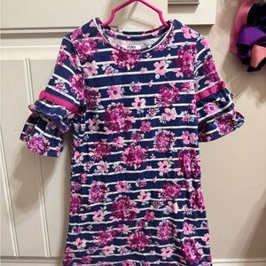 Floral Striped Dress with Ruffle Sleeves